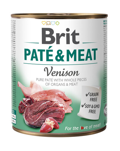 BRIT Pate & meat venison 800 g šlapias su elniena maistas šunims