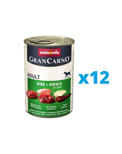 GranCarno  rinkinys su jautiena, elniais ir obuoliais 12 x 400 g