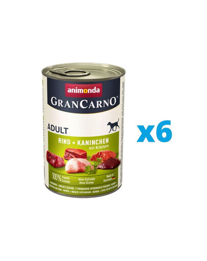 ANIMONDA GranCarno rinkinys su jautiena, triušiu ir žolelėmisi  6 x 800 g