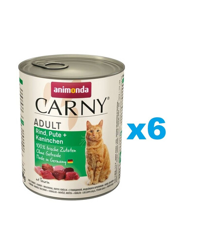 ANIMONDA Carny Adult rinkinys jautiena, kalakutiena ir triušiena 6 x 800 g