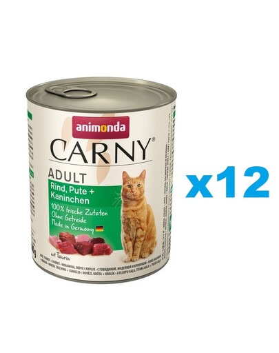 ANIMONDA Carny Adult zrinkinys jautiena, kalakutiena ir triušiena12 x 800 g