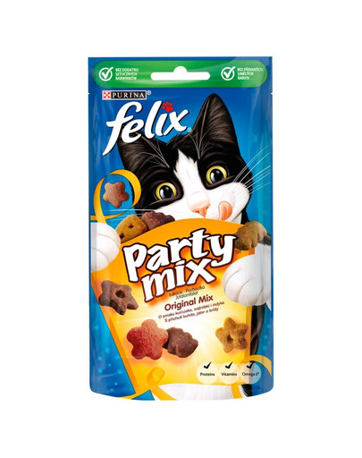 FELIX Party Mix Orginal Miksas su vištienos, sūrio ir kalakutienos skoniu 8x60g