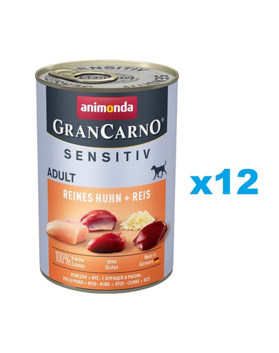 ANIMONDA GranCarno Sensitiv Pure Chicken&Rice 12x400 g vištiena su ryžiais jautriems suaugusiems šunims