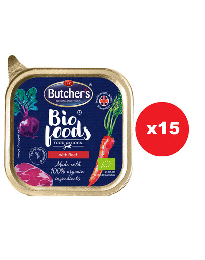 BUTCHER'S BIO foods jautiena 15x150 g šunų paštetas