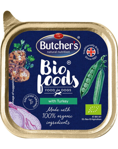 BUTCHER'S BIO foods Mišrių skonių kalakutiena, jautiena, vištiena 6x150 g paštetas šunims