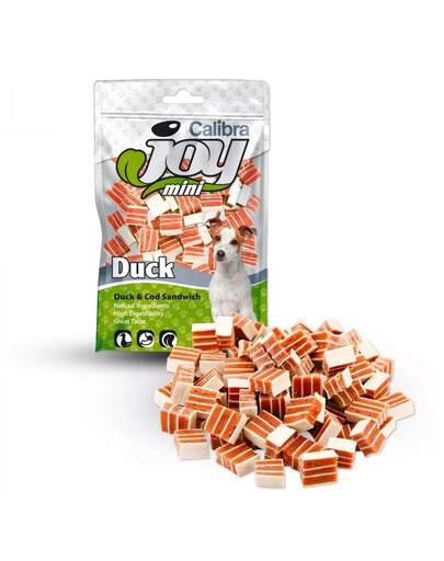 CALIBRA Dog Joy Mini Duck&Cod Sandwich 70 g maži sumuštiniai su antiena ir menke