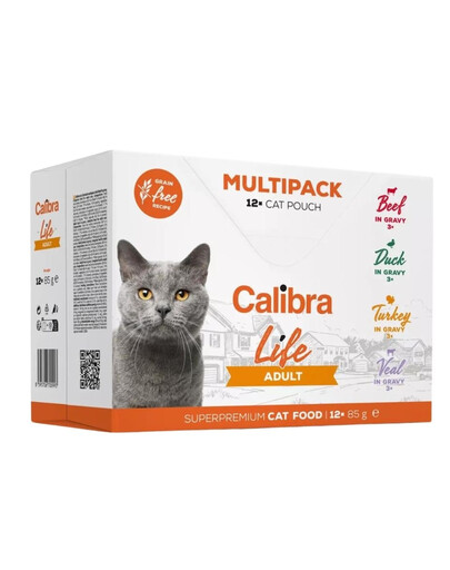 CALIBRA Cat Life Pouch Adult Multipack in gravy 12x85 g paketėliai padaže katėms