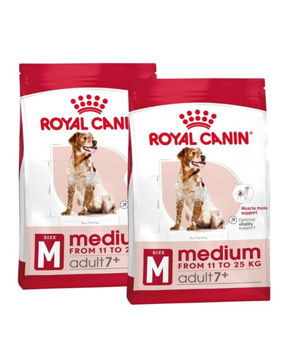 ROYAL CANIN Medium adult 7+ 20 kg (2 x 10 kg) sausas ėdalas vyresniems nei 7 metų amžiaus vidutinių veislių šunims
