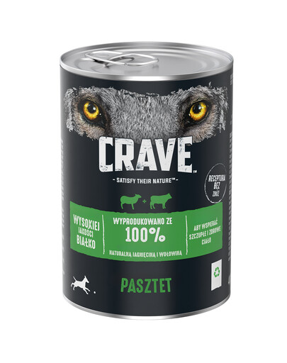 CRAVE skardinė 400 g - paštetas su ėriena ir jautiena (visavertis drėgnas ėdalas suaugusiems šunims be grūdų