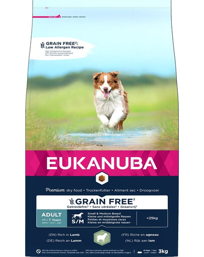 EUKANUBA Grain Free S/M Adult Aviena 3 kg suaugusiems mažų ir vidutinių veislių šunims