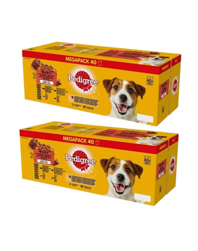 PEDIGREE Adult Želė paketėlis 80x100g Mišrių skonių su jautiena, vištiena, ėriena, paukštiena