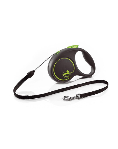 FLEXI Black Design S Cord 5 m green virvinis automatinis pavadėlis