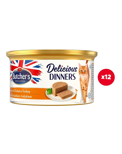 BUTCHER'S Classic Delicious Dinners konservai putėsiai su vištiena ir kalakutiena 85 g