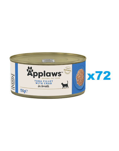 APPLAWS Cat Adult Tuna with Crab in Broth tunas ir krabai sultinyje 72x156 g