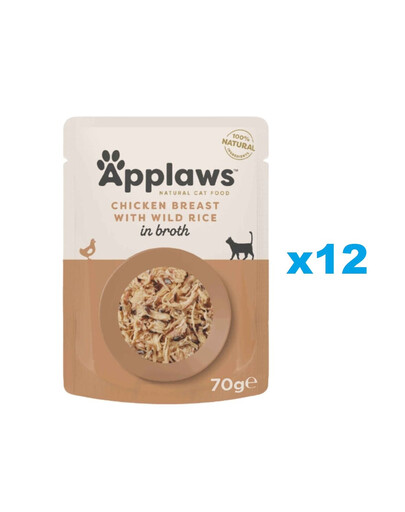 APPLAWS Cat Adult Pouch Chicken Breast with Wild Rice in Broth vištiena ir laukiniai ryžiai sultinyje 12x70 g