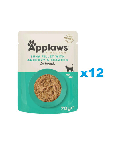 APPLAWS Cat Adult Pouch Tuna Fillet with Whole Anchovy in Broth tunas ir ančiuviai sultinyje 12x70 g