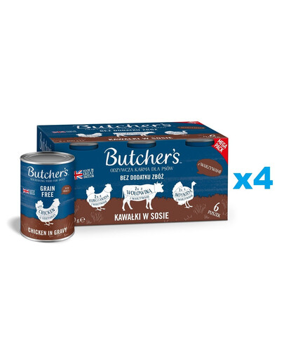 BUTCHER'S Original Recipe in gravy Mix skoniai su daržovėmis 24x400 g gabalėliai padaže su jautiena, kalakutiena ir vištiena šunims