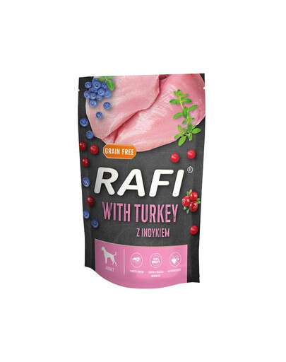 RAFI drėgnas maistas šunims su kalakutiena, mėlynėmis ir spanguolėmis 500 g