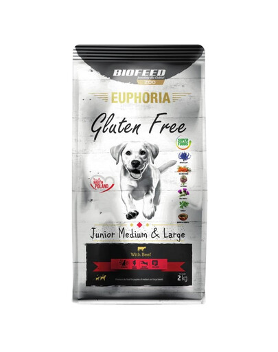 BIOFEED EUPHORIA Be glitimo su jautiena vidutinių ir didelių veislių šuniukams 12 kg