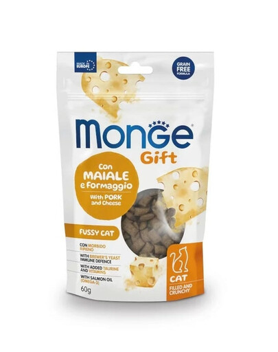 MONGE Fussy Cat Adult Kiauliena su sūriu 60 g