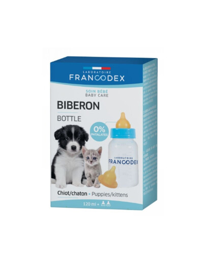 FRANCODEX Butelka do karmienia szczeniąt i kociąt 120 ml + 2 smoczki