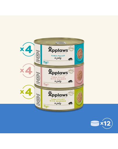 APPLAWS Cat Tin Fish Selection in Jelly Multipack 12x70g drėgnas ėdalas su žuvimi želė katėms