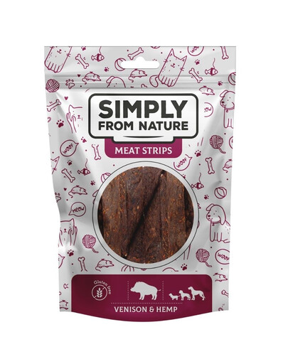 SIMPLY FROM NATURE Meat Strips Mėsos juostelės su elniena ir kanapėmis šunims 80 g