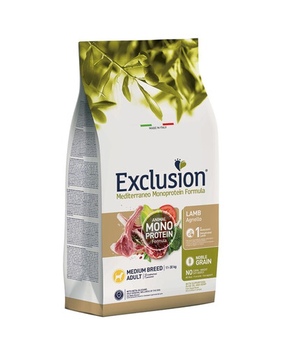 EXCLUSION MonoProtein Noble Grain medium breed dogs vidutinių veislių šunų ėdalas su ėriena 12 kg