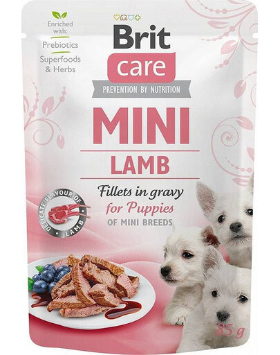 BRIT CARE Mini Puppy Pouch Lamb 85g su ėriena mažų veislių šuniukams
