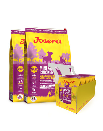 JOSERA Mini Salmon and Chicken 2 x 10kg suaugusiems mažiems šunims + 5 x 900 g NEMOKAMAI