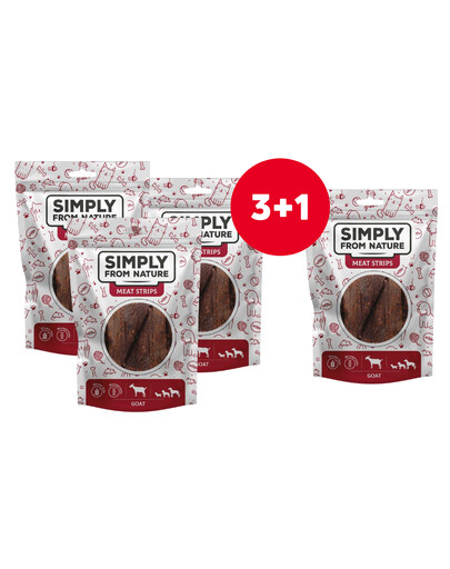 SIMPLY FROM NATURE Meat Strips Ožkienos juostelės šunims 4 x 80 g (3+1 NEMOKAMAI)