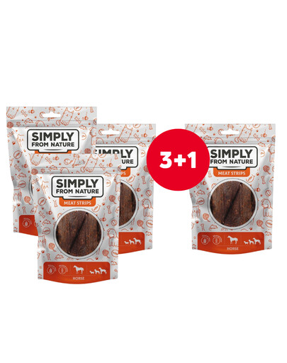 SIMPLY FROM NATURE Meat Strips Arklienos juostelės šunims 4 x 80 g (3+1 NEMOKAMAI)