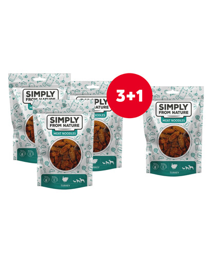 SIMPLY FROM NATURE Meat Noodles Mėsos kukuliai su kalakutiena šunims 4 x 80 g (3+1 NEMOKAMAI)