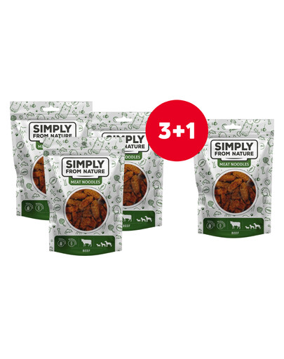 SIMPLY FROM NATURE Meat Noodles Mėsos kukuliai su jautiena šunims 4 x 80 g (3+1 NEMOKAMAI)