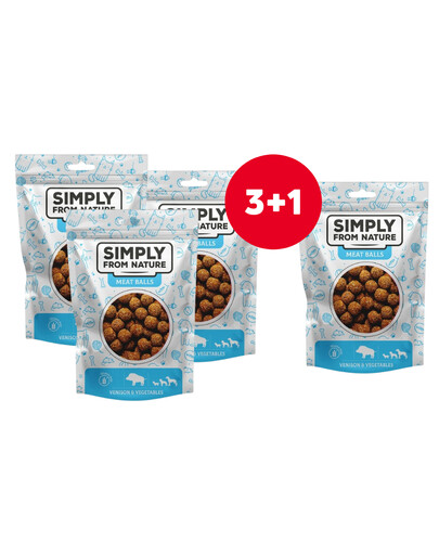 SIMPLY FROM NATURE Meat Balls Žaidimų ir daržovių kamuoliukai šunims 4 x 80 g (3+1 NEMOKAMAI)