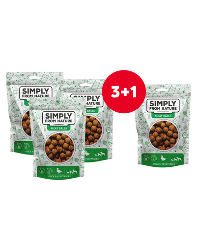 SIMPLY FROM NATURE Meat Balls Ančių ir daržovių kamuoliukai šunims 4 x 80 g (3+1 NEMOKAMAI)