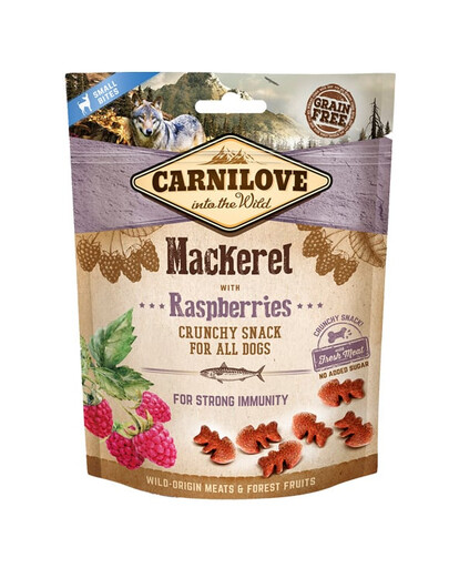 CARNILOVE Crunchy snacks traškūs skanėstai su skumbrėmis ir avietėmis 200 g