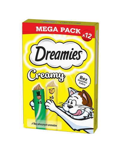 DREAMIES Creamy MEGA PACK Papildomas ėdalas su sūriu ir katžole 12x10 g