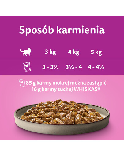 WHISKAS Adult 48x85g Paukštienos frikasė drėgnas kačių ėdalas su vištiena, kalakutiena, paukštiena, antiena