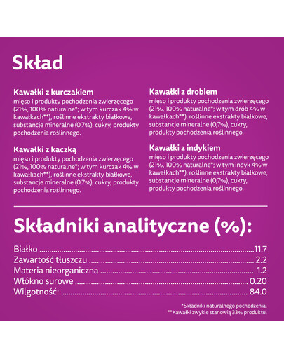 WHISKAS Adult 48x85g Paukštienos frikasė drėgnas kačių ėdalas su vištiena, kalakutiena, paukštiena, antiena