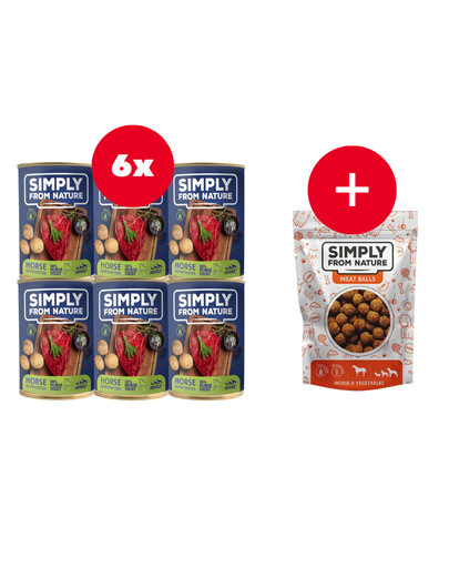 SIMPLY FROM NATURE Šlapias maistas šunims Arkliena su bulvėmis 6 x 400 g + nemokami skanėstai