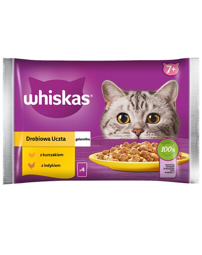 WHISKAS Senior 52x85g Drobiowa Uczta drėgnas ėdalas vyresnio amžiaus katėms su: vištiena, kalakutiena