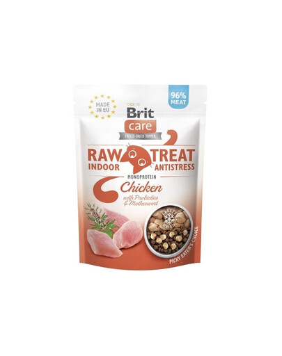 BRIT Care Raw Treat Freeze Dried Indoor Antistress 40 g liofilizuotas vištienos skanėstas su probiotikais katėms
