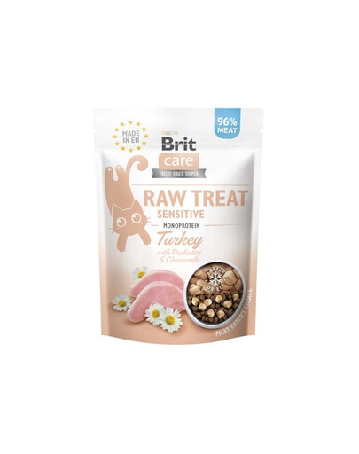 BRIT Care Raw Treat Freeze Dried Sensitive 40 g liofilizuotas kalakutienos skanėstas su probiotikais katėms