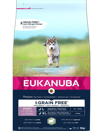 EUKANUBA Grain Free L Puppy ėriena 3 kg didelių veislių šuniukams