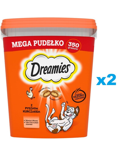 DREAMIES Mega Pudełko 2x350 g – skanėstas su skania vištiena katėms.