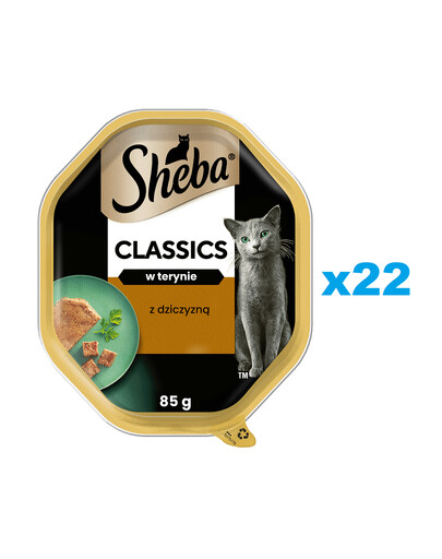 SHEBA Classics dėklas 22x85g drėgnas visavertis ėdalas suaugusioms katėms su elniena terine