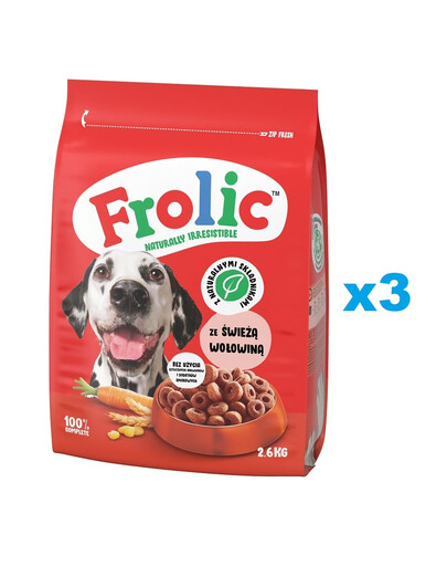 FROLIC Naturally Irresistible 3x2,6 kg pusiau drėgnas maistas šunims su šviežia jautiena