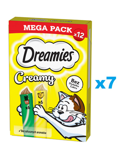 DREAMIES Creamy MEGA PACK papildomas ėdalas su sūriu ir katžole 84x10 g