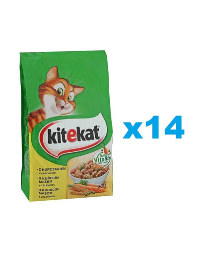 KITEKAT sausas kačių ėdalas su vištiena ir daržovėmis 14x300g